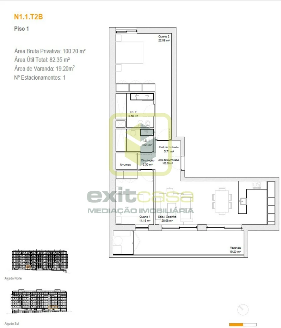 Apartamento T2 para Venda em Glória e Vera Cruz Planta 1