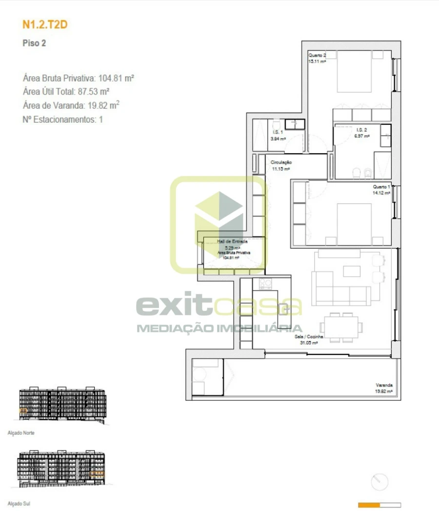 Apartamento T2 para Venda em Glória e Vera Cruz Planta 1