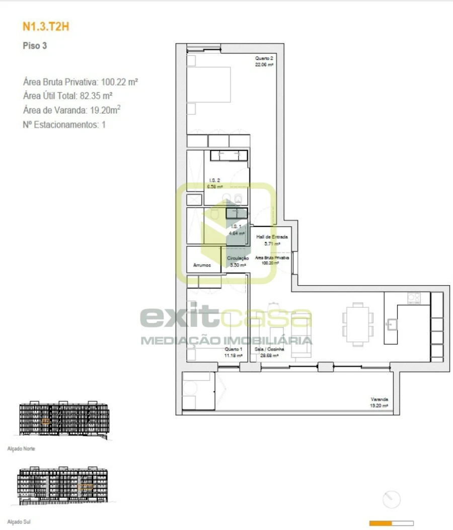 Apartamento T2 para Venda em Glória e Vera Cruz Planta 1