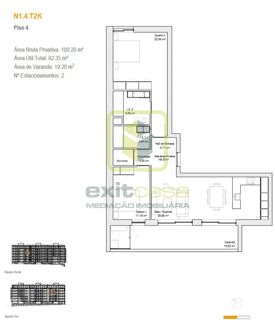 Apartamento T2 para Venda em Glória e Vera Cruz Planta 1