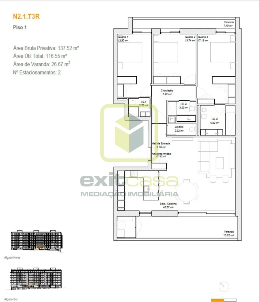Apartamento T3 para Venda em Glória e Vera Cruz Planta 1