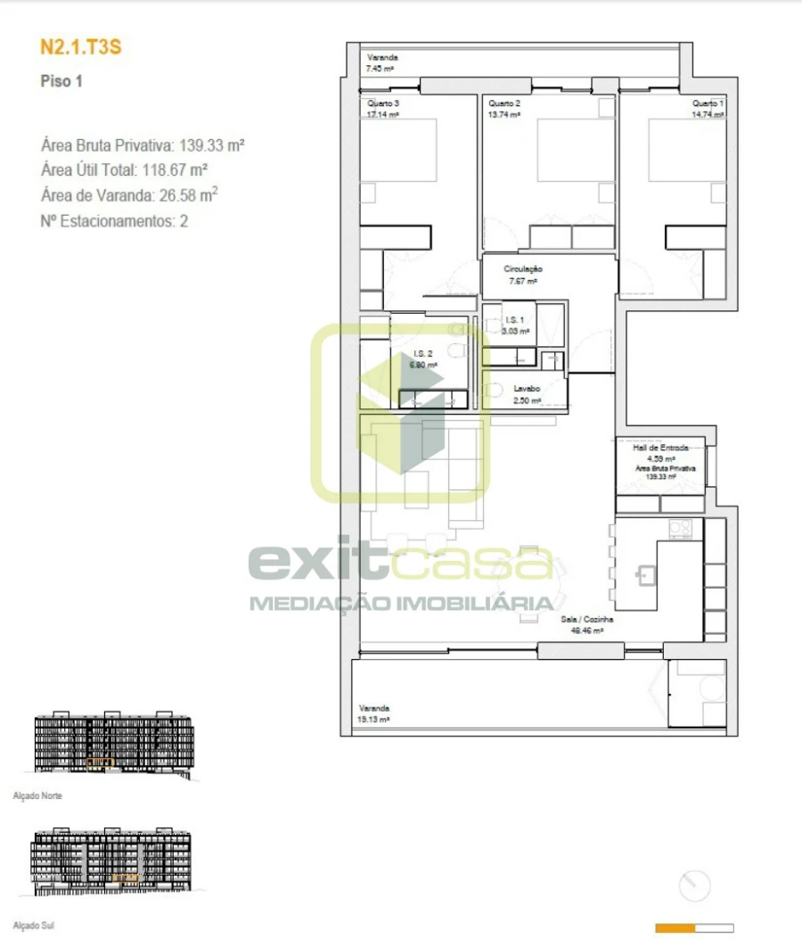 Apartamento T3 para Venda em Glória e Vera Cruz Planta 1