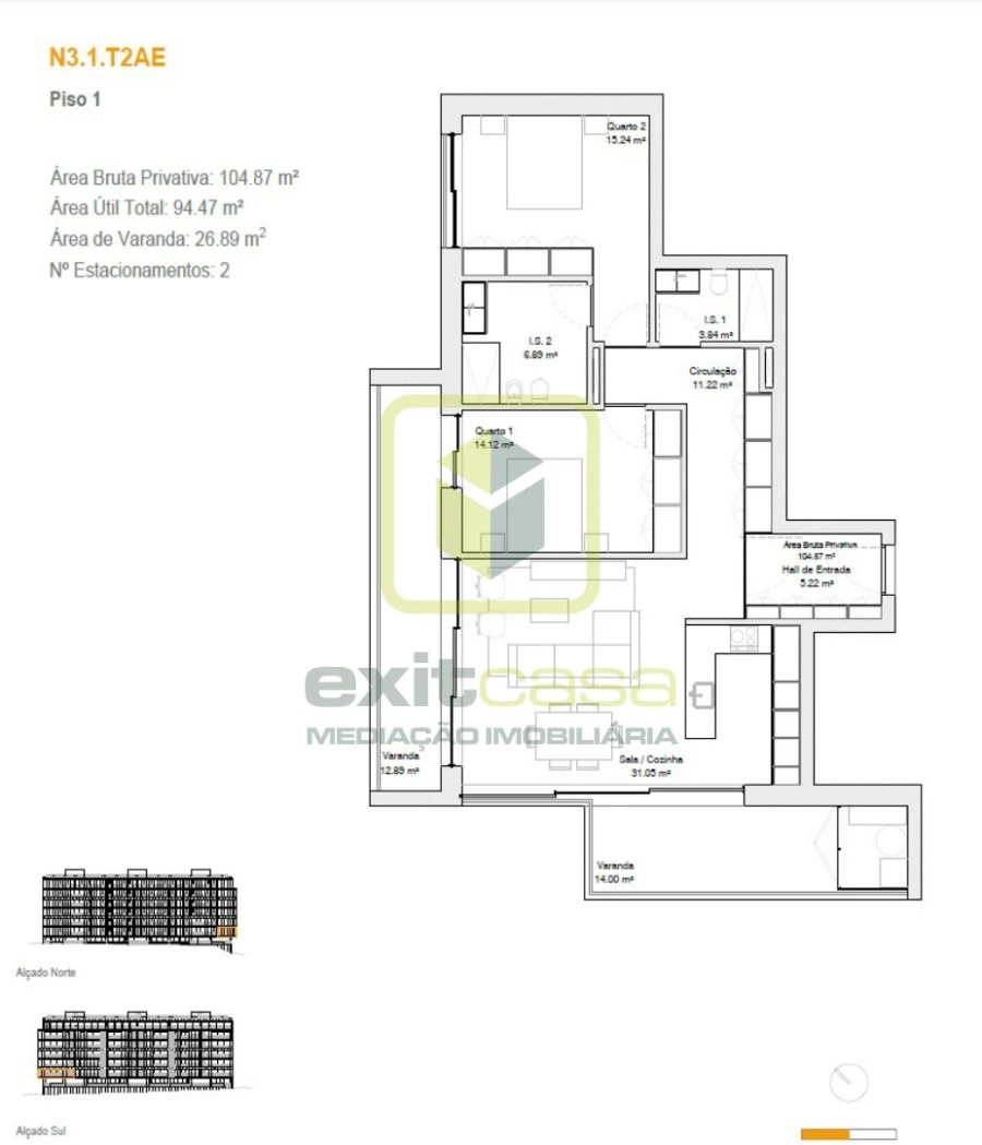 Apartamento T2 para Venda em Glória e Vera Cruz Planta 1