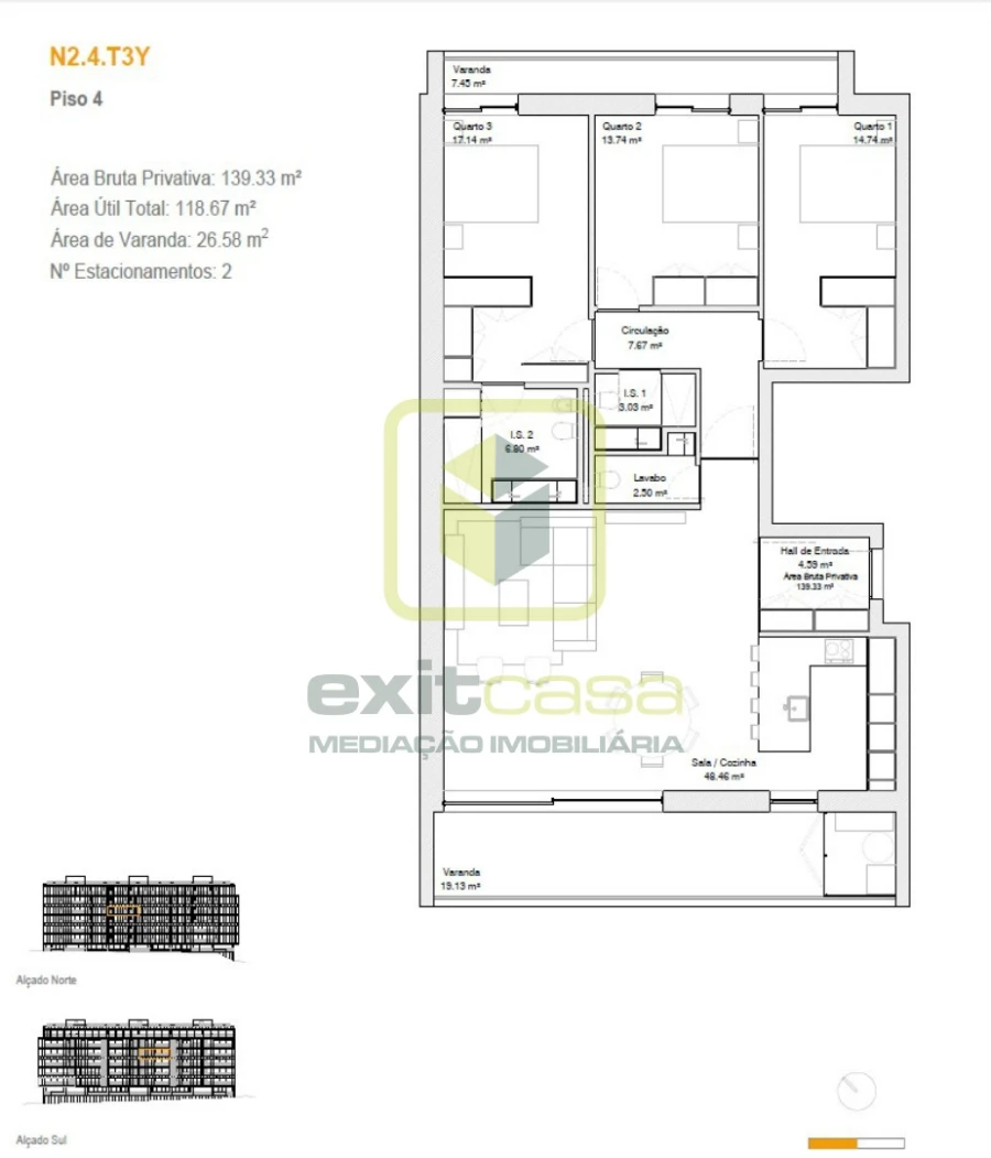Apartamento T3 para Venda em Glória e Vera Cruz Planta 1