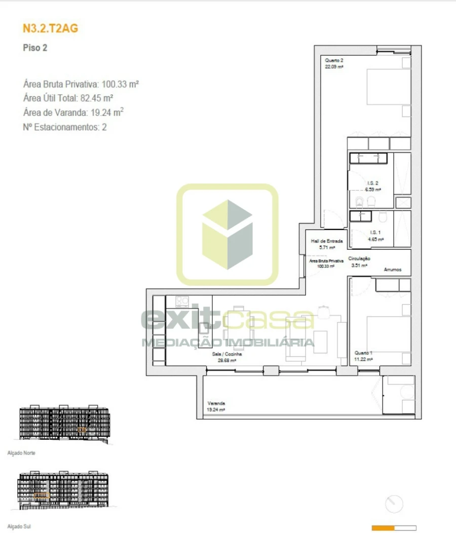 Apartamento T2 para Venda em Glória e Vera Cruz Planta 1