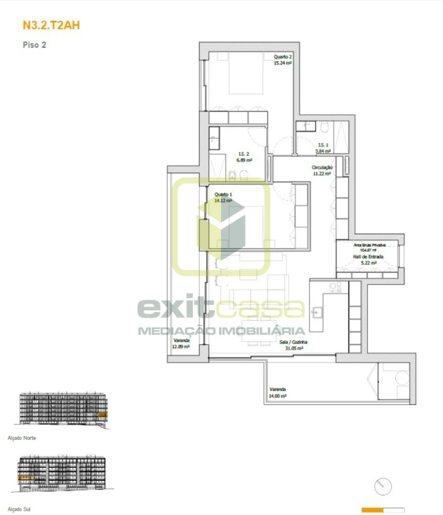 Apartamento T2 para Venda em Glória e Vera Cruz Planta 1