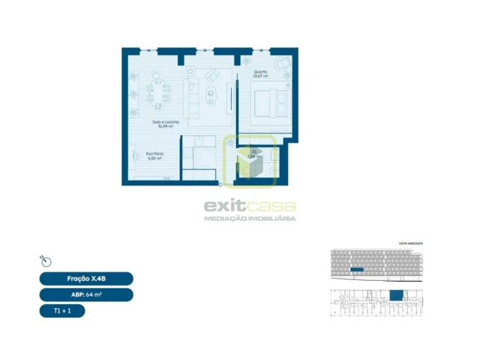 Apartamento T2 para Venda em Glória e Vera Cruz Planta 1