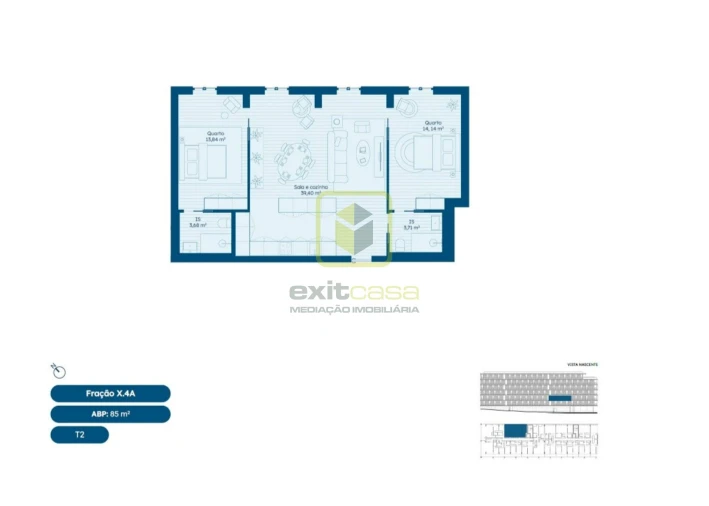 Apartamento T2 para Venda em Glória e Vera Cruz Planta 1
