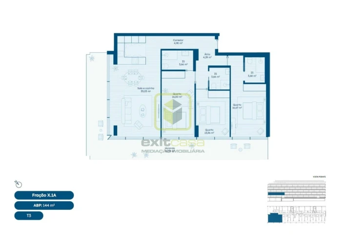 Apartamento T3 para Venda em Glória e Vera Cruz Planta 1