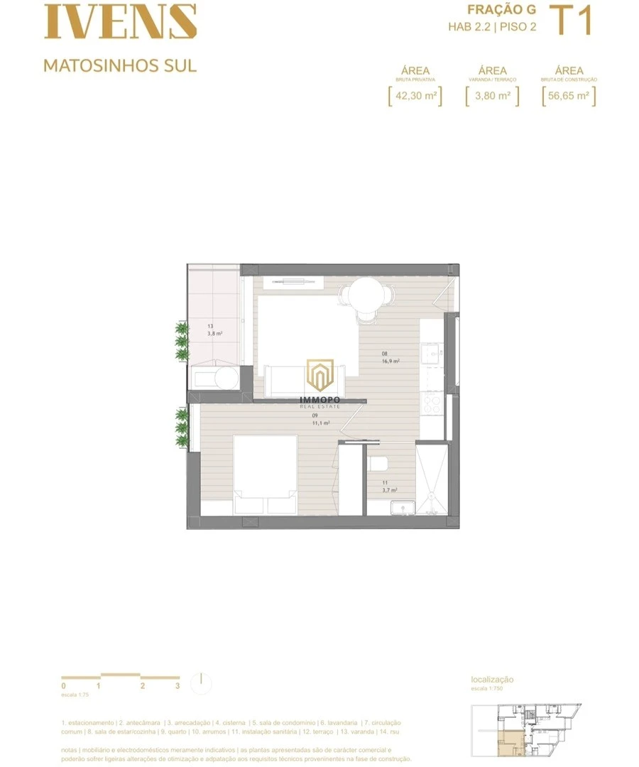 Apartamento T1 para Venda em Matosinhos e Leça da Palmeira Planta 1