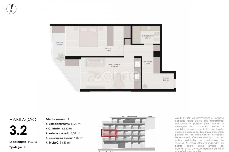 Apartamento T1 para Venda em Mafamude e Vilar do Paraíso Planta 1