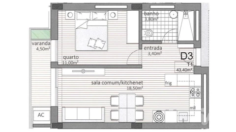 Apartamento T1 para Venda em Paranhos