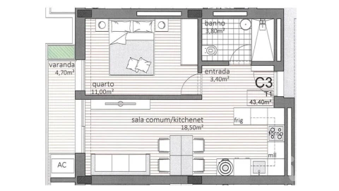 Apartamento T1 para Venda em Paranhos