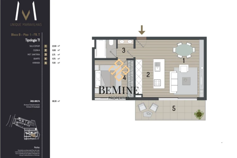Apartamento T1 para Venda em Funchal (São Pedro) Planta 1