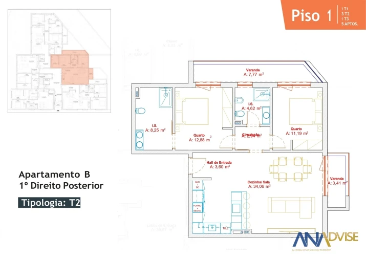 Apartamento T2 para Venda em Viseu Planta 1