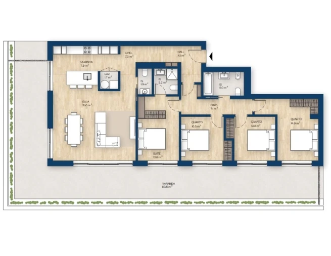 Apartamento T4 para Venda em Canidelo Planta 1