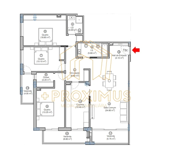 Apartamento T3 para Venda em Buarcos Planta 1