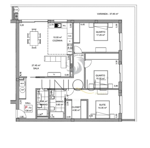 Apartamento T3 para Venda em Loureiro Planta 2