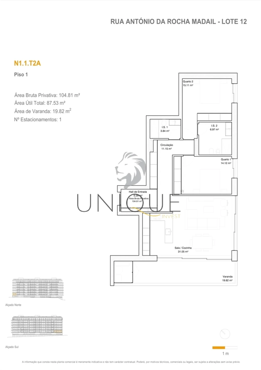 Apartamento T2 para Venda em Glória e Vera Cruz Planta 1