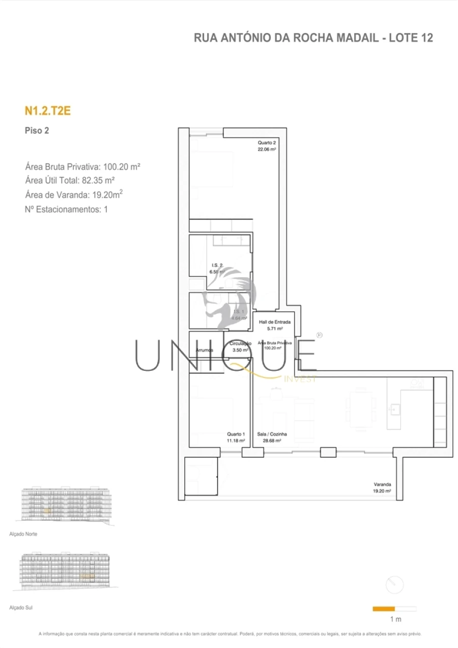 Apartamento T2 para Venda em Glória e Vera Cruz Planta 1