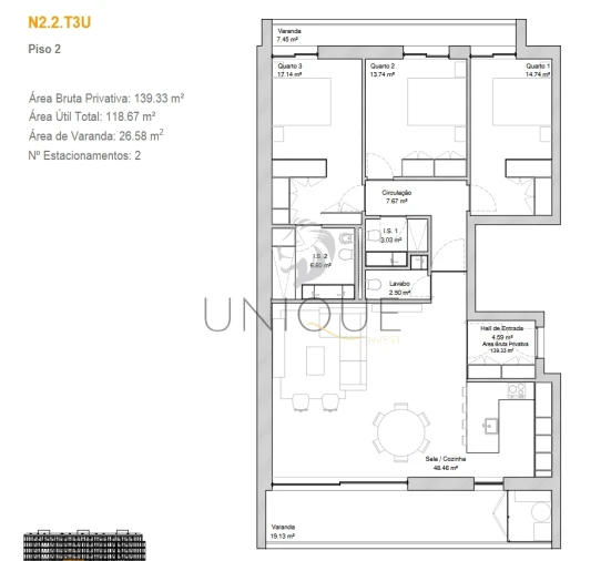 Apartamento T3 para Venda em Glória e Vera Cruz Planta 1
