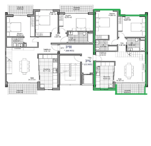 Apartamento T4 para Venda em Viseu Planta 1