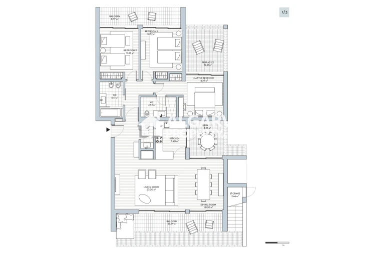 Apartamento T3 para Venda em Porches Planta 1