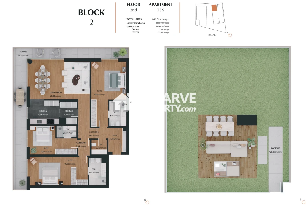 Apartamento T3 para Venda em Quarteira Planta 2