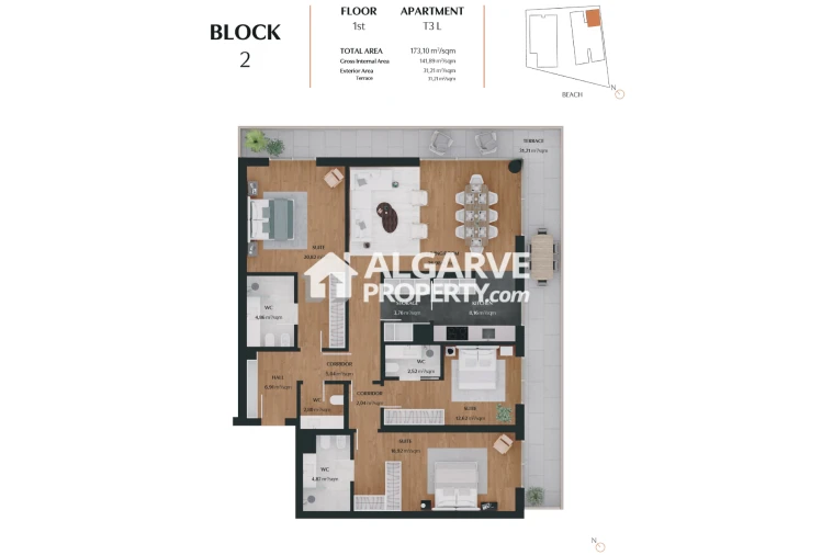 Apartamento T3 para Venda em Quarteira Planta 1