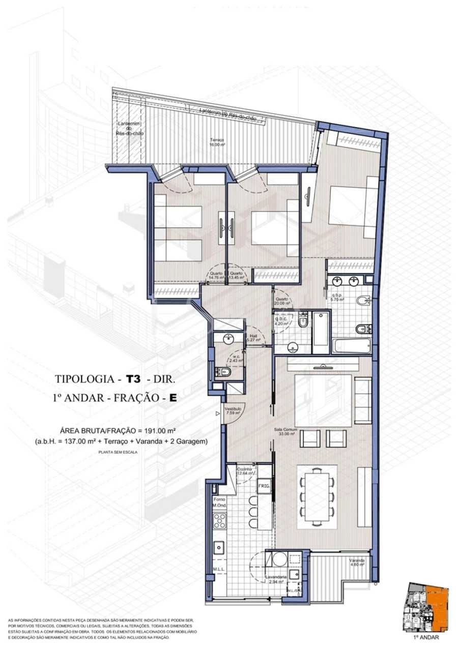 Apartamento T3 para Venda em Cidade da Maia Planta 1