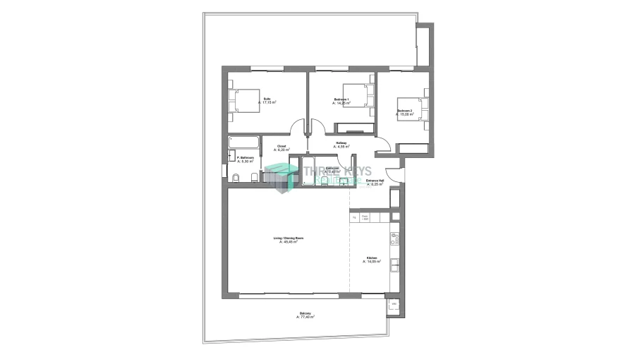 Apartamento T3 para Venda em Portimão Planta 1