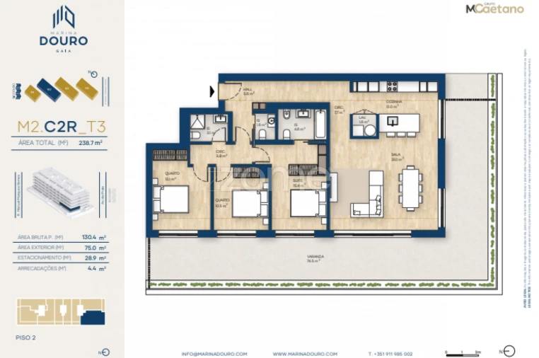 Apartamento T3 para Venda em Canidelo Planta 1