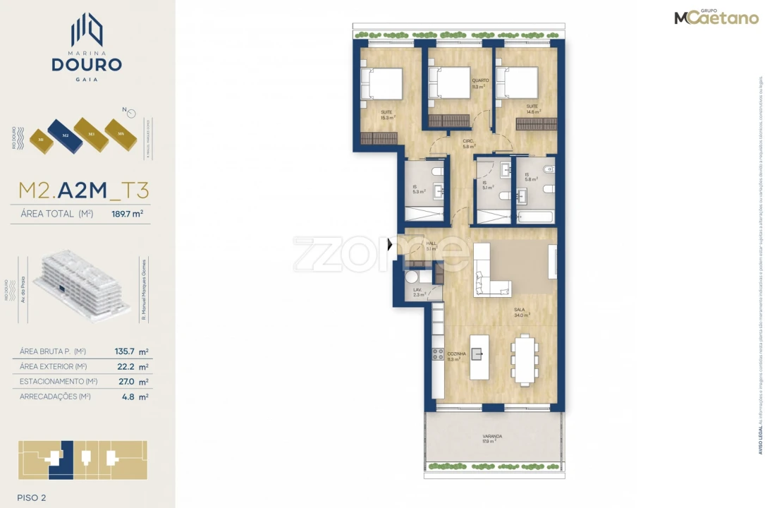 Apartamento T3 para Venda em Canidelo Foto 3