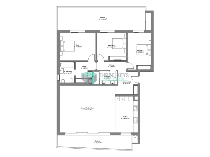 Apartamento T3 para Venda em Portimão Planta 1