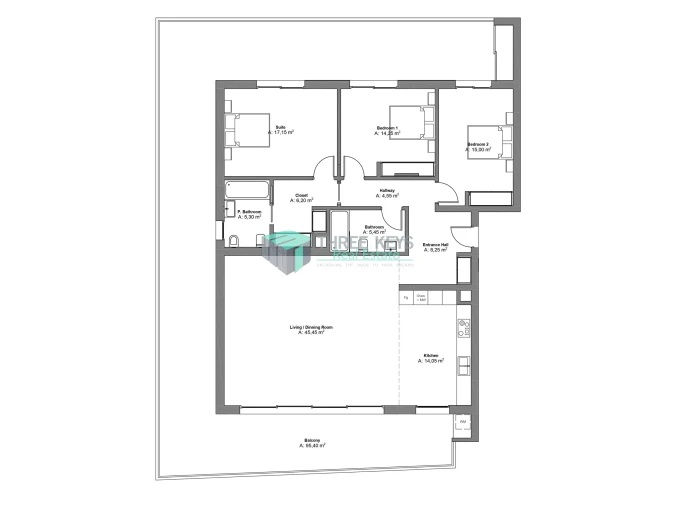 Apartamento T3 para Venda em Portimão Planta 1
