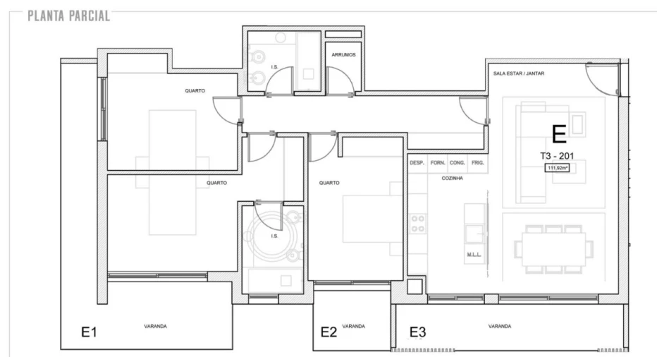 Apartamento T3 para Venda em Pedrouços Planta 1