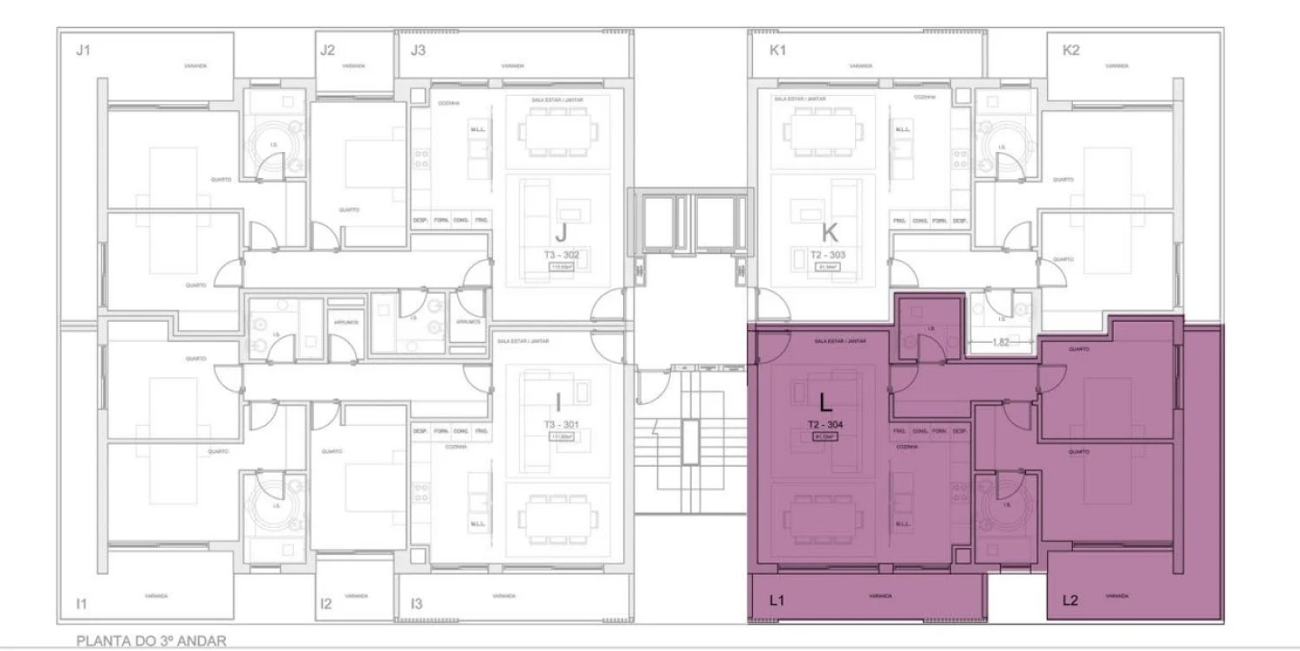 Apartamento T3 para Venda em Pedrouços Planta 3