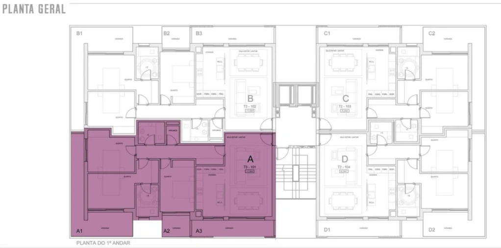 Apartamento T3 para Venda em Pedrouços Planta 1