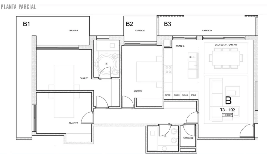 Apartamento T3 para Venda em Pedrouços Planta 1