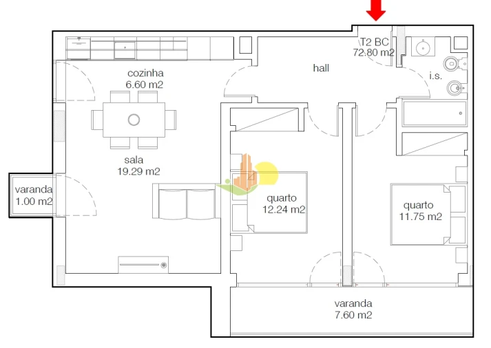 Apartamento T2 para Venda em Buarcos Planta 1