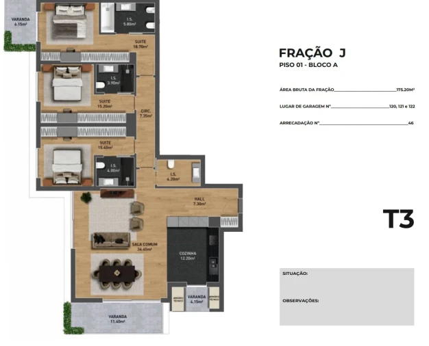 Apartamento T3 para Venda em São Martinho Planta 1