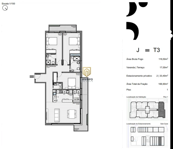 Apartamento T3 para Venda em Santa Marinha e São Pedro da Afurada Planta 1