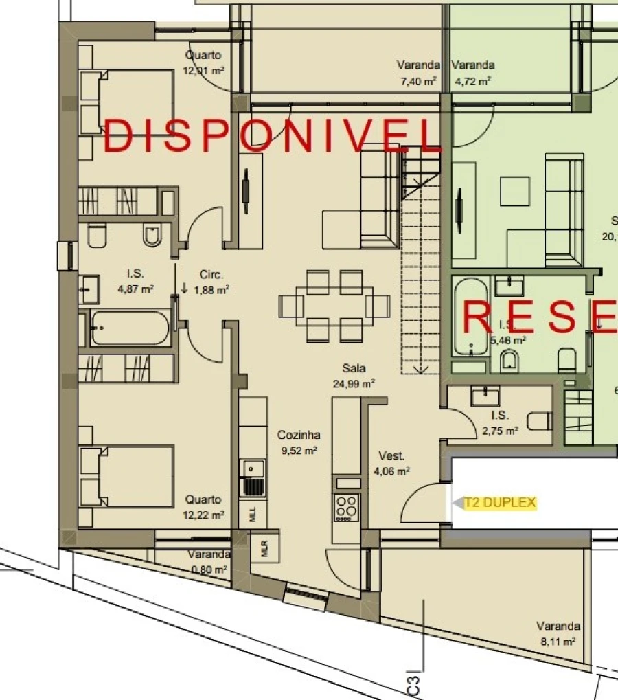 Apartamento T2 para Venda em Repeses e São Salvador Planta 1