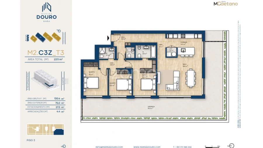 Apartamento T3 para Venda em Canidelo Planta 1