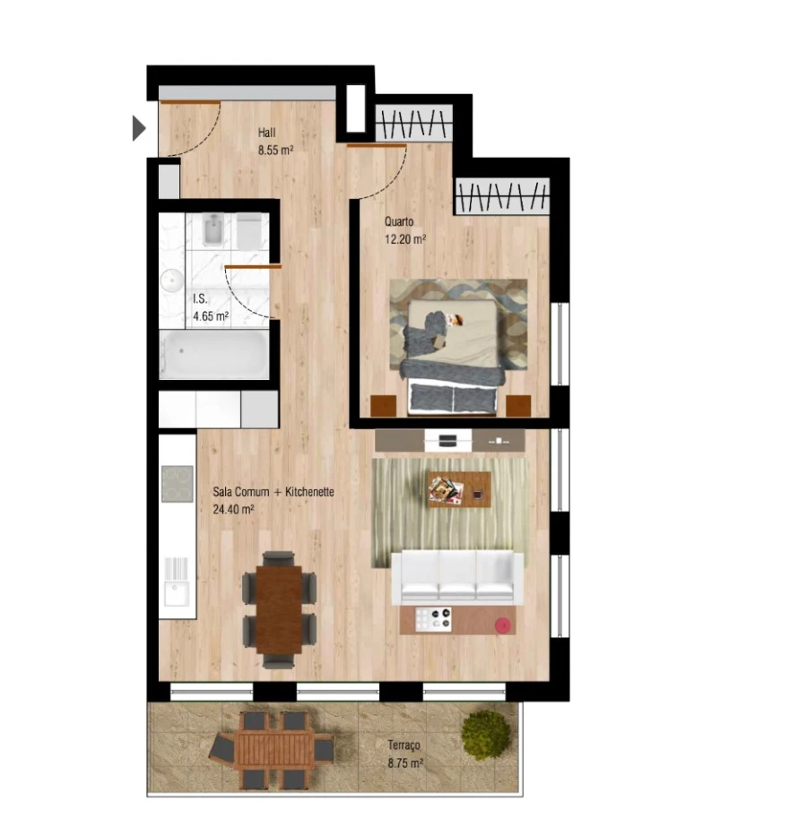 Apartamento T1 para Venda em Ajuda Planta 1