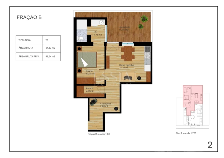 Apartamento T0 para Venda em Mafamude e Vilar do Paraíso Planta 1