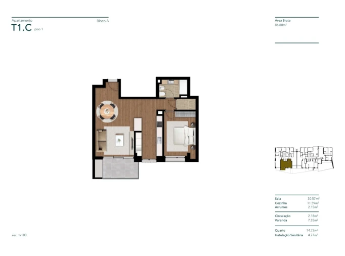 Apartamento T2 para Venda em Funchal (São Pedro) Planta 1