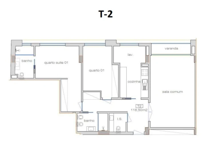 Apartamento T2 para Venda em Cedofeita, Santo Ildefonso, Sé, Miragaia, São Nicolau e Vitória Planta 1