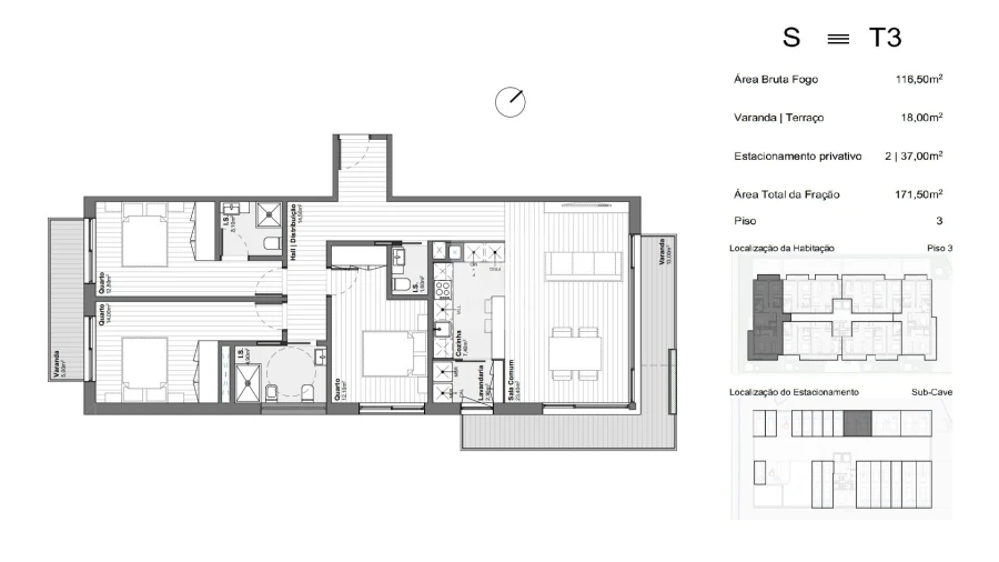 Apartamento T3 para Venda em Santa Marinha e São Pedro da Afurada Planta 1