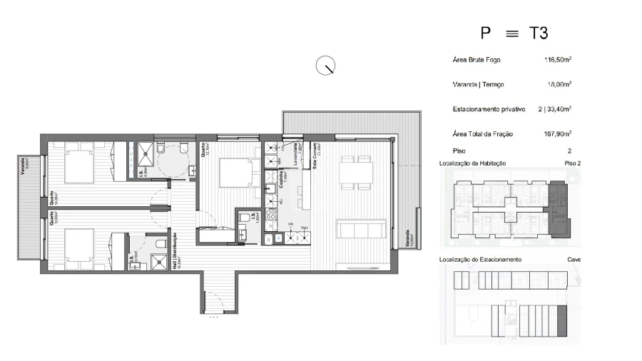 Apartamento T3 para Venda em Santa Marinha e São Pedro da Afurada Planta 1